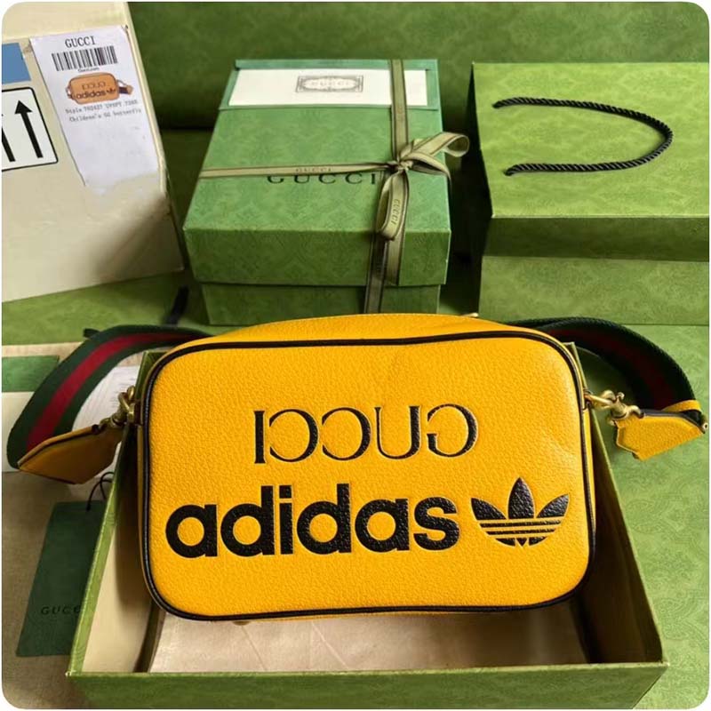 Gucci Unisex Adidas x Gucci Small Shoulder Bag Yellow Leather Interlocking G