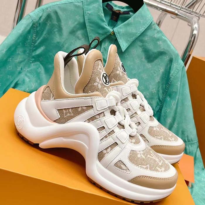 Louis Vuitton Women LV Archlight Sneaker Beige Monogram Denim Oversized Rubber Outsole