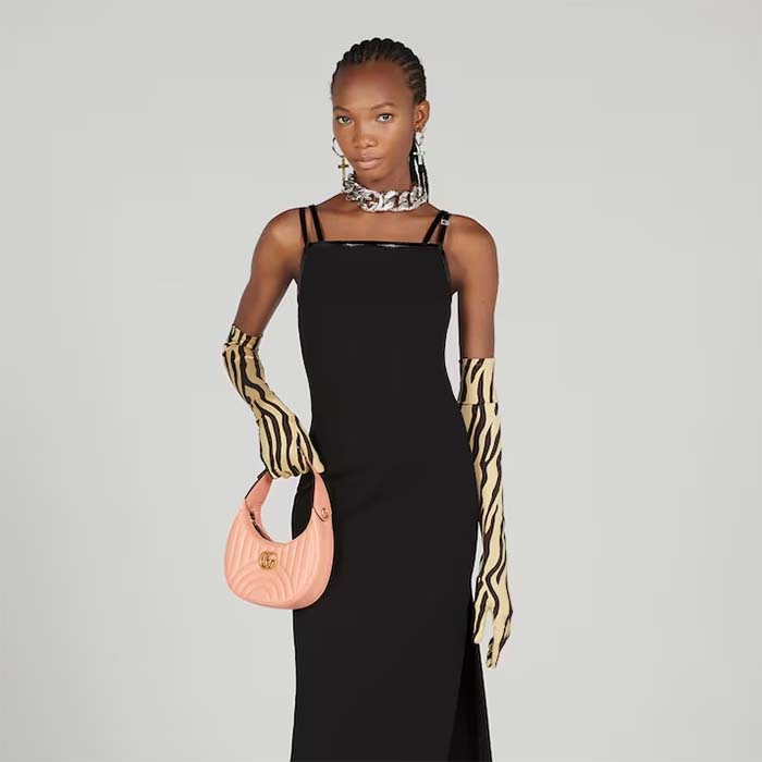 Gucci Women GG Marmont Matelassé Mini Bag Peach Matelassé Round Vertical Leather