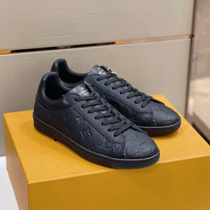 Louis Vuitton LV Unisex Luxembourg Sneaker Monogram Embossed Grained Calf Leather Black Rubber