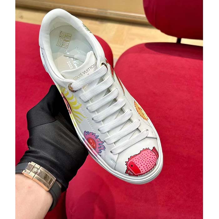 Louis Vuitton Women LV Time Out Sneaker White Printed Calf Leather Monogram Flowers