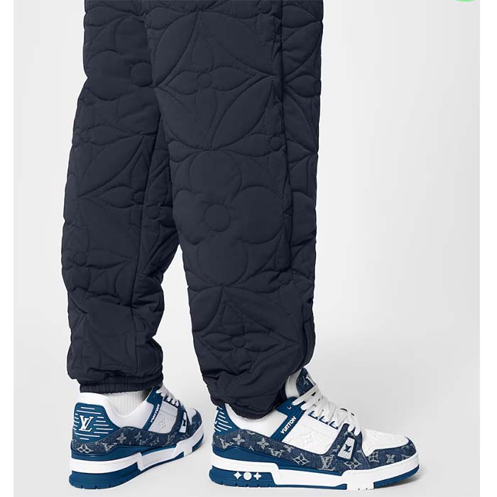 Louis Vuitton Unisex LV Trainer Sneaker Blue Monogram Denim Monogram-Embossed Grained Calf Leather