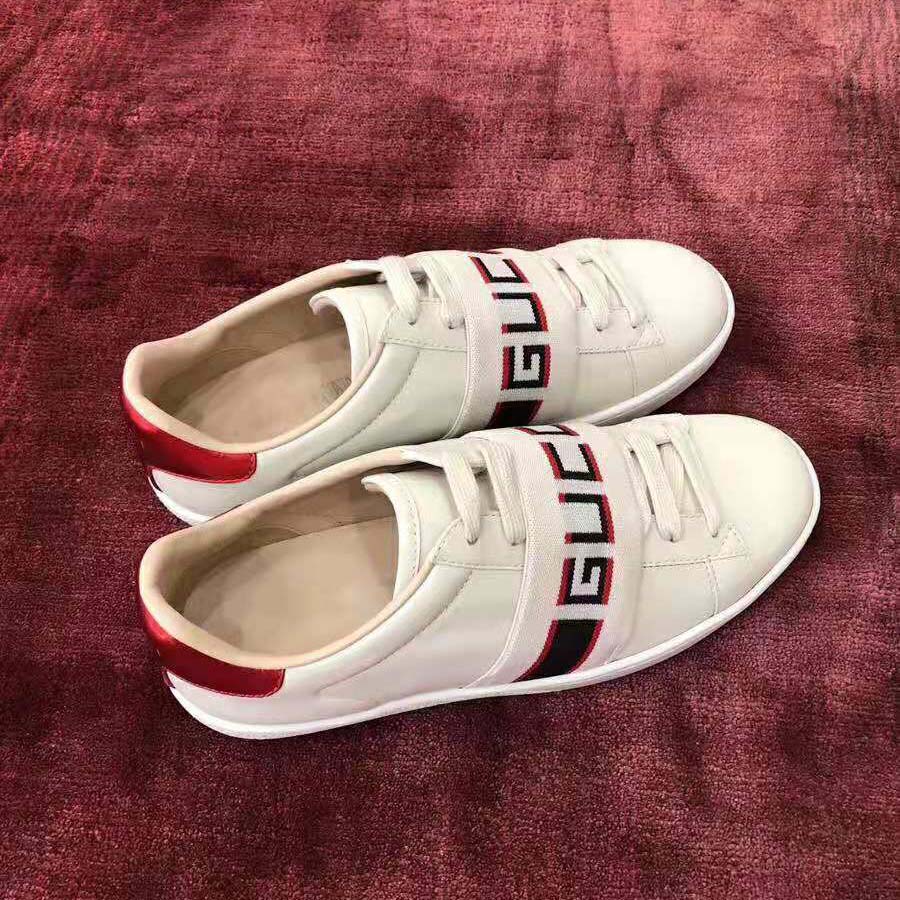 Gucci Unisex Ace Sneaker with Gucci Stripe in White Leather Rubber Sole