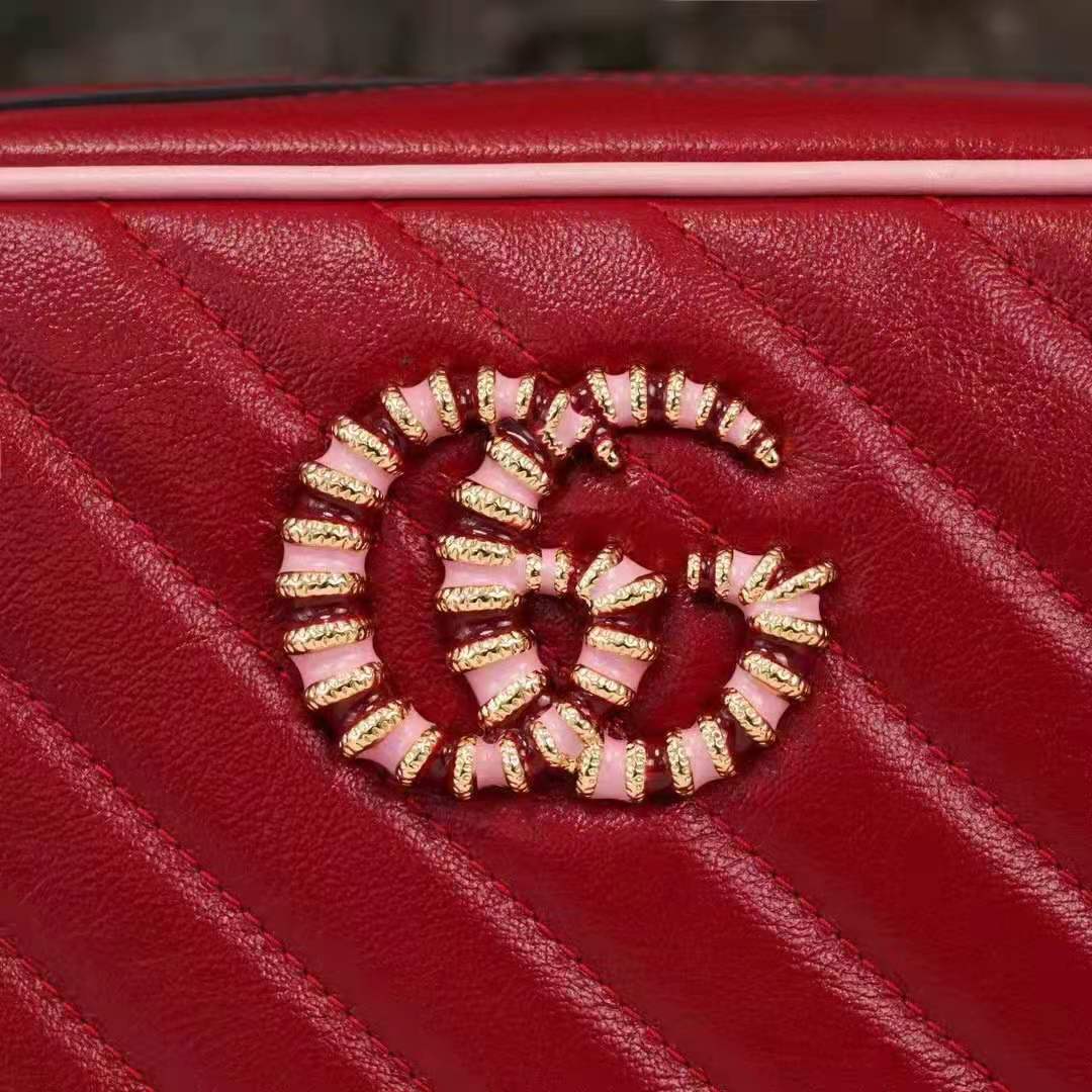 Gucci GG Women GG Marmont Small Shoulder Bag Dark Red Diagonal Matelassé Leather