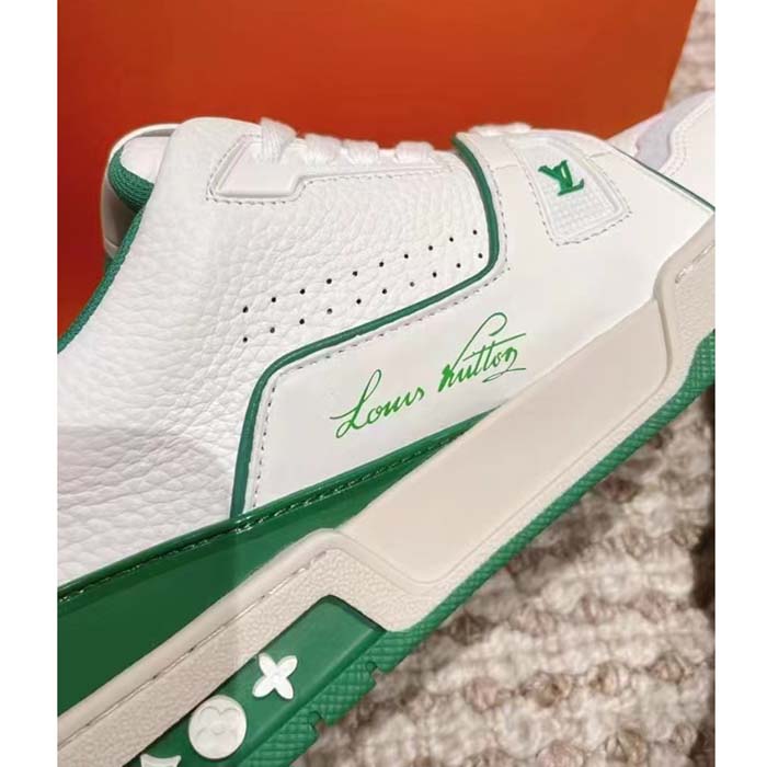 Louis Vuitton Unisex LV Trainer Sneaker Green Grained Calf Leather Rubber Initials