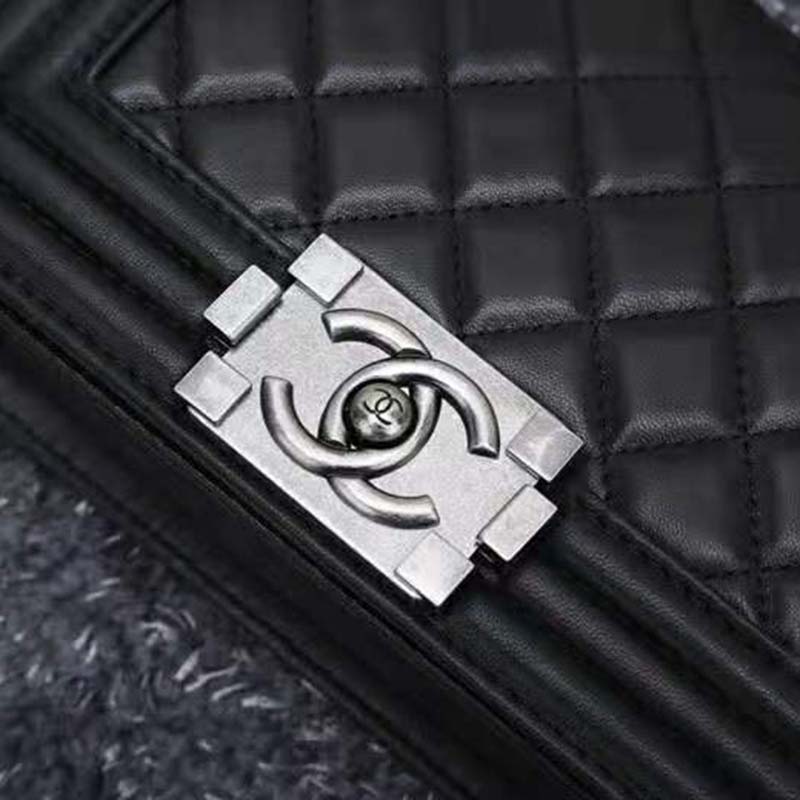 Chanel Women Small Boy Chanel Handbag in Calfskin Leather-Black