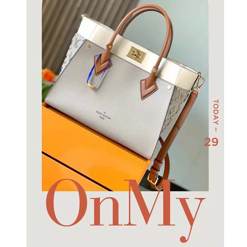 Louis Vuitton LV Women On My Side MM Tote Grey Twist Calfskin Monogram Nappa