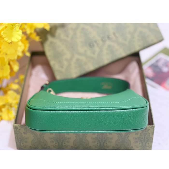 Gucci Women GG Aphrodite Shoulder Bag Double G Green Leather Zip Closure