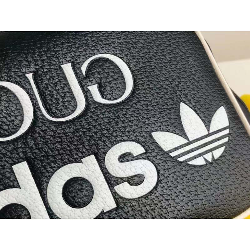 Gucci Unisex GG Adidas x Gucci Small Shoulder Bag Black Leather Green Red Web
