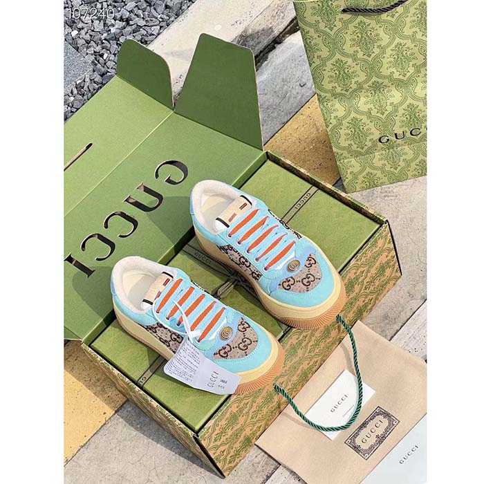 Gucci Unisex GG Screener Sneaker Camel Ebony GG Canvas Bi-Color Chunky Laces