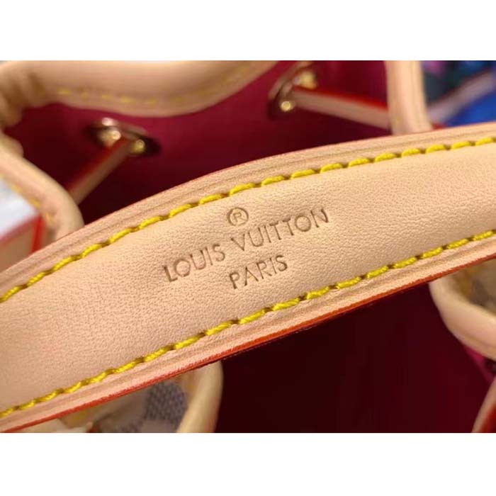 Louis Vuitton LV Women Nano Noé Bucket Bag Dragon Fruit Pink Damier Azur Coated Canvas