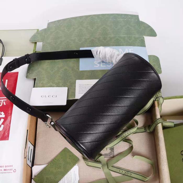 Gucci Women GG Blondie Small Shoulder Bag Round Interlocking G Black Leather