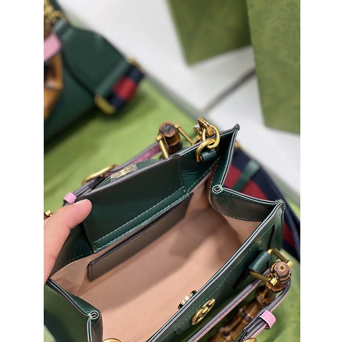 Gucci GG Women Diana Mini Tote Bag Green Leather Double G
