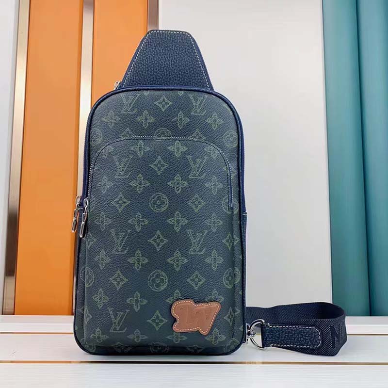 Louis Vuitton LV Unisex Avenue Sling Bag Dark Green Monogram Coated Canvas Cowhide
