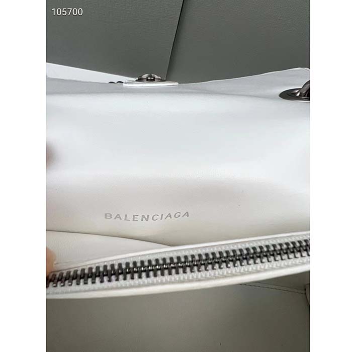 Balenciaga Women Crush Small Chain Bag Quilted White Crushed Calfskin Aged-Silver Hardware