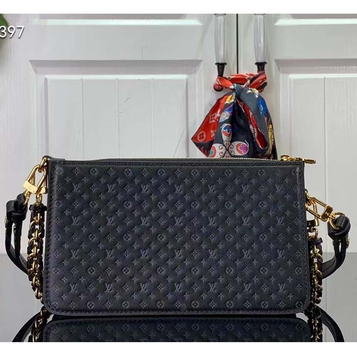 Louis Vuitton LV Women Lexington Pouch Black Monogram-Embossed Calf Leather