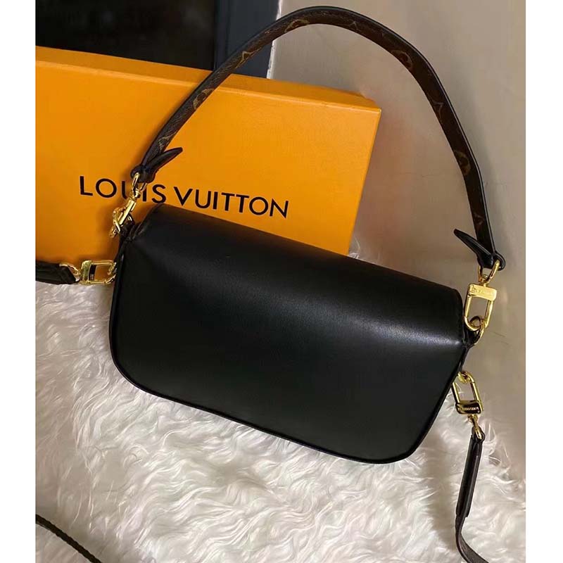 Louis Vuitton LV Women Swing Black Calfskin Leather Monogram Canvas S Lock