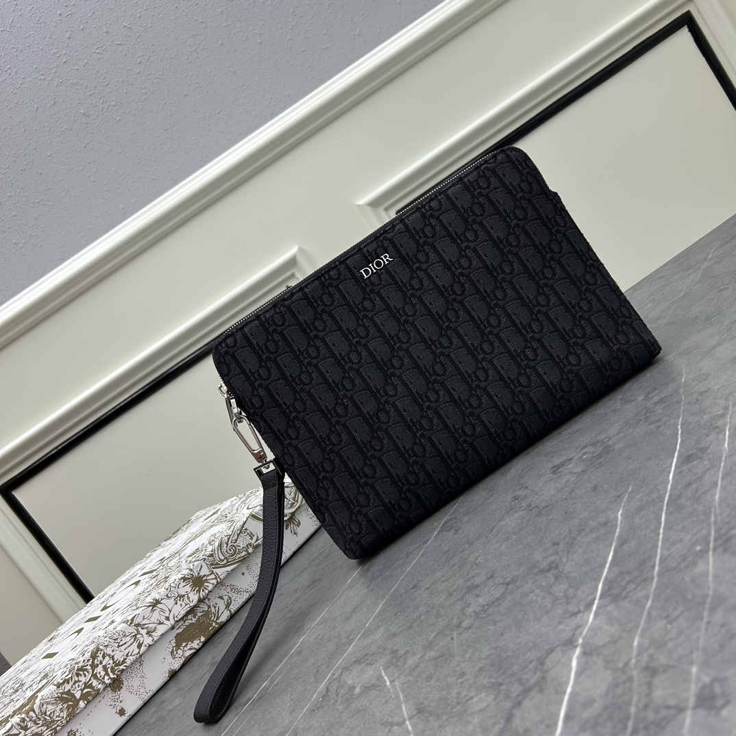 Dior Unisex CD A5 Pouch Black Dior Oblique Jacquard