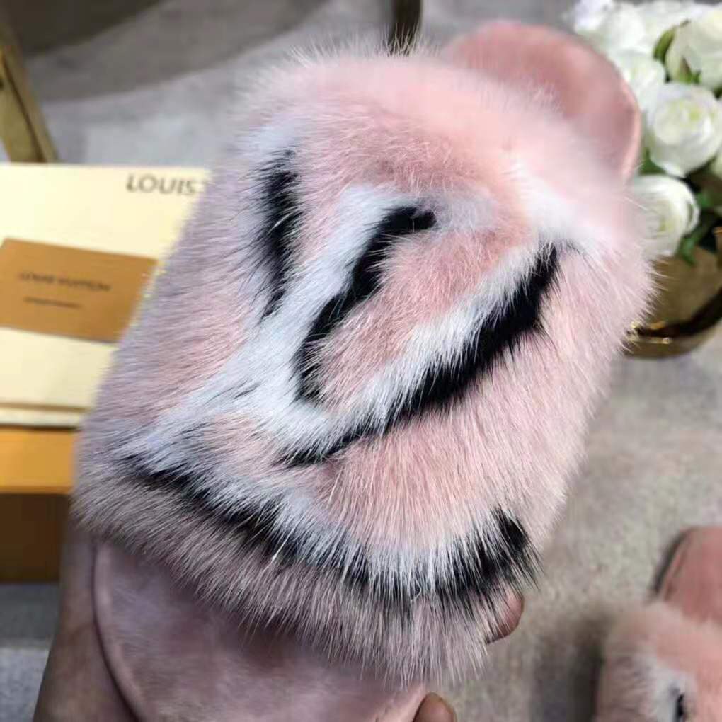Louis Vuitton LV Women Homey Flat Mule in Mink Fur-Pink