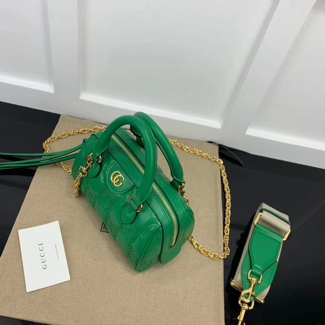 Gucci Women GG Matelassé Leather Top Handle Bag Bright Green Double G