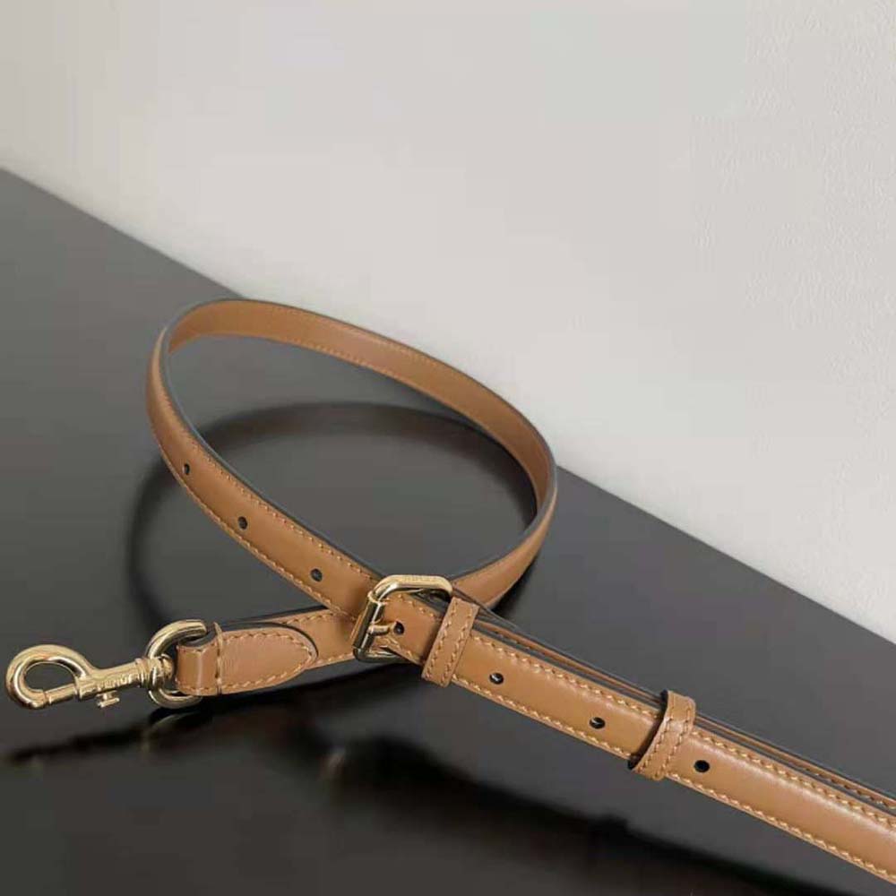 Fendi Women Touch Leather Bag with A Metal FF Clasp-Brown