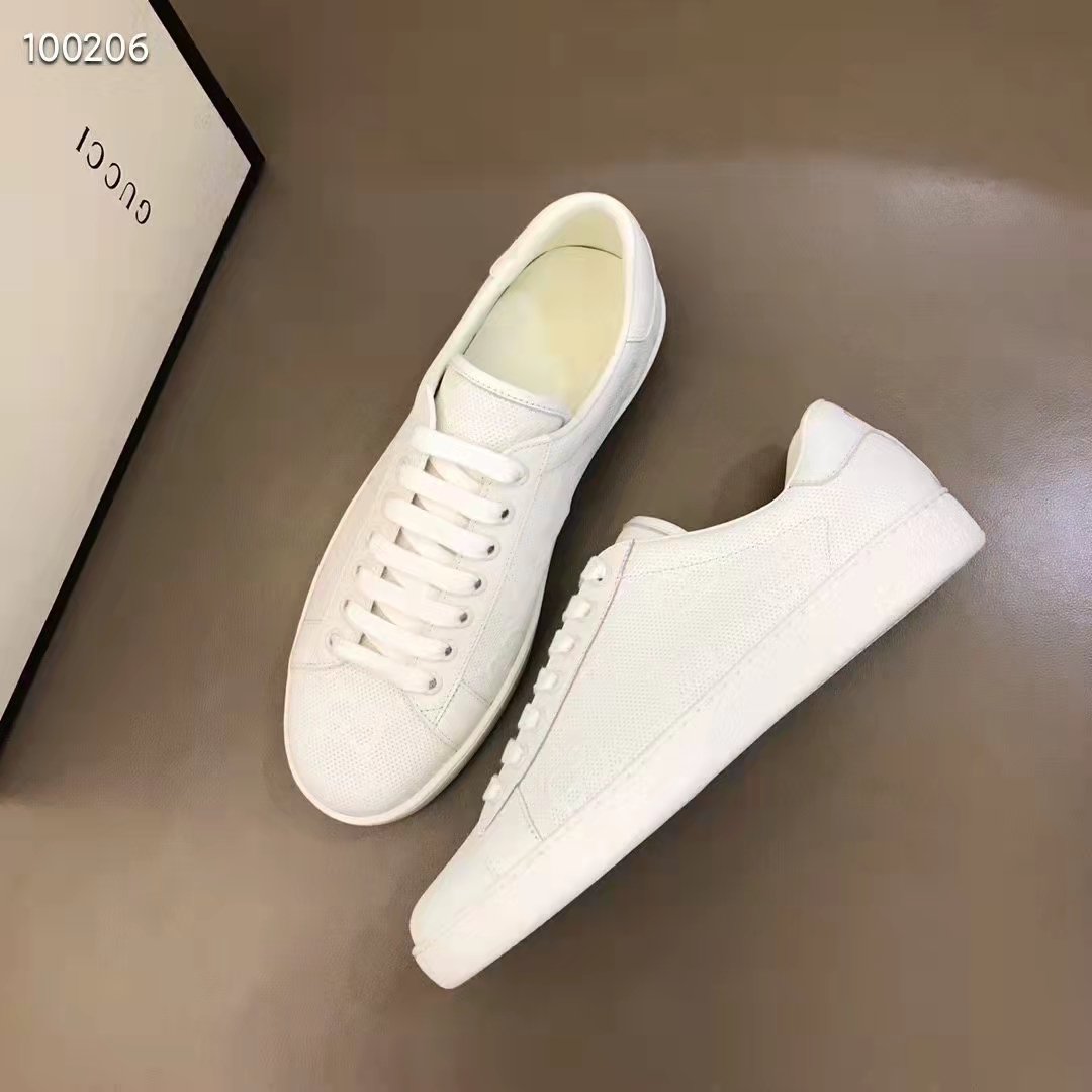 Gucci Unisex Ace GG Embossed Sneaker White GG Embossed Leather Rubber Sole