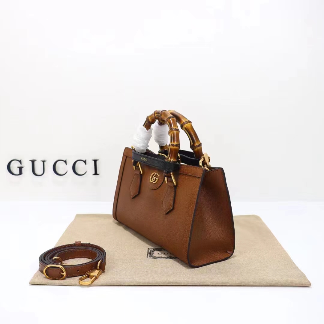 Gucci Women GG Diana Small Shoulder Bag Brown Leather Double G