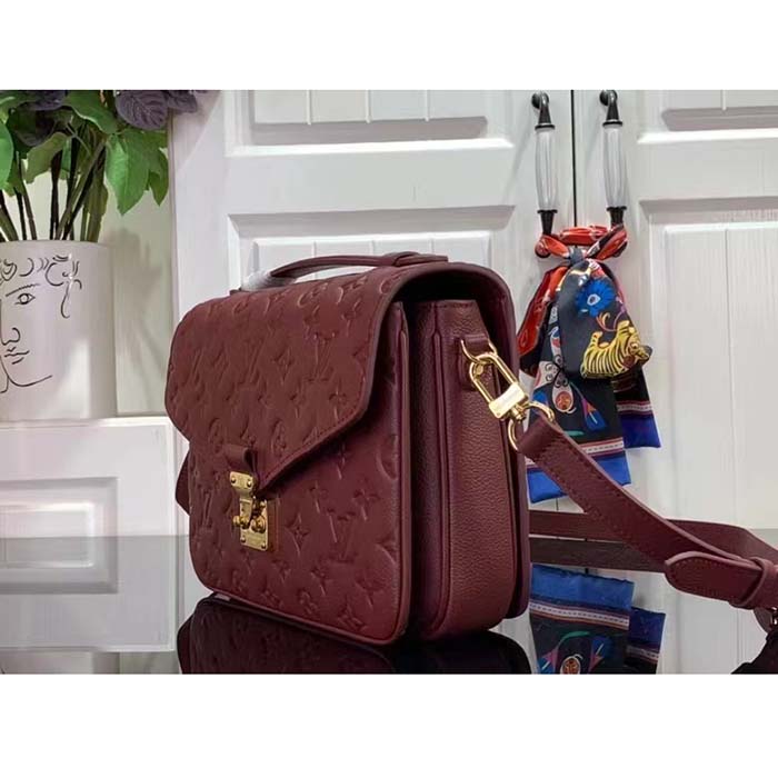 Louis Vuitton LV Women Pochette Métis Wine Red Monogram Empreinte Embossed Grained Cowhide Leather