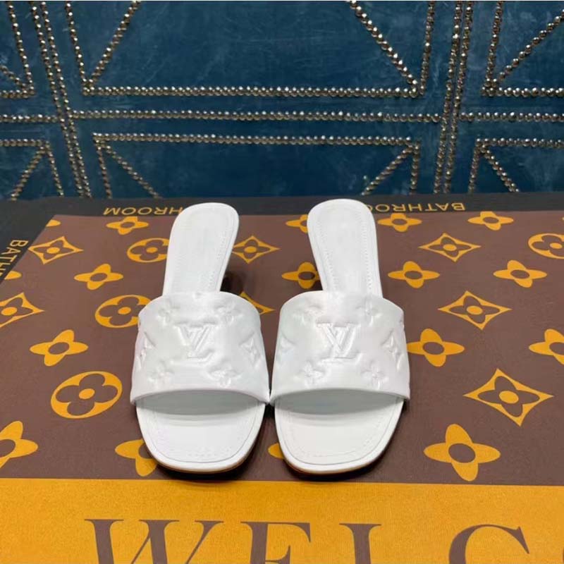 Louis Vuitton LV Women Revival Mule White Monogram Embossed Lambskin 5.5 cm Heel