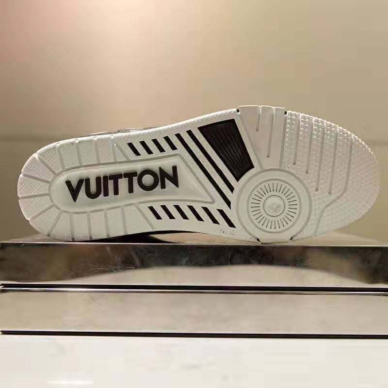 Louis Vuitton LV Unisex LV Trainer Sneaker in Calf Leather with Monogram Flowers-Black