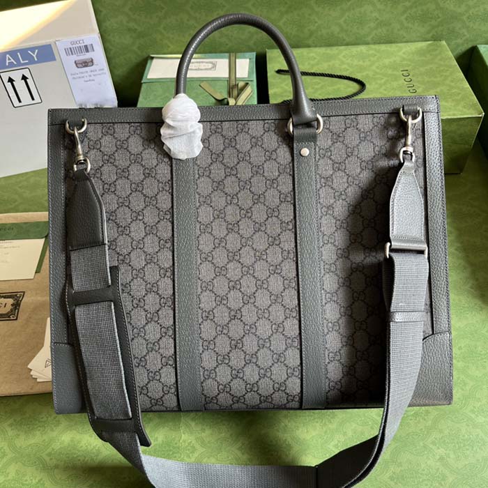 Gucci Unisex GG Ophidia Large Tote Bag Grey Black GG Supreme Canvas