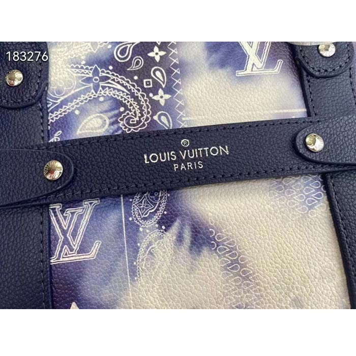 Louis Vuitton LV Unisex Tote Journey Carryall Bag Blue Cowhide Leather Textile Lining