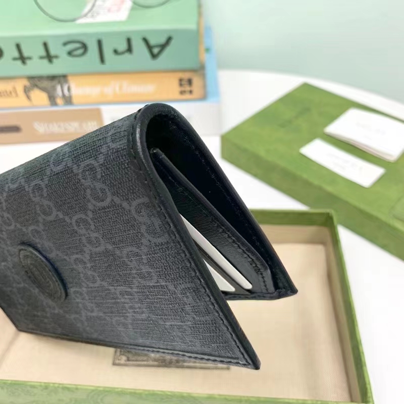 Gucci Unisex GG Long Wallet Interlocking G Black GG Supreme Canvas