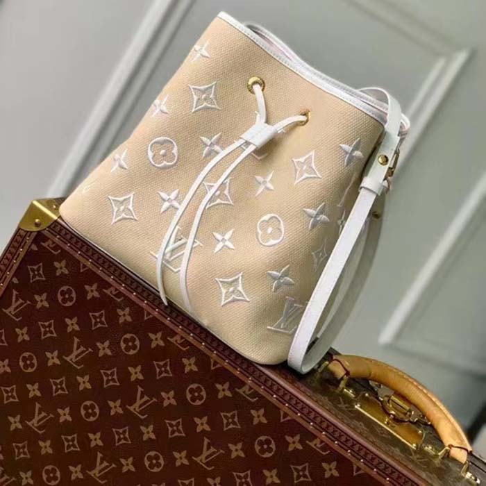 Louis Vuitton LV Women Néonoé MM White Cotton Cowhide Leather