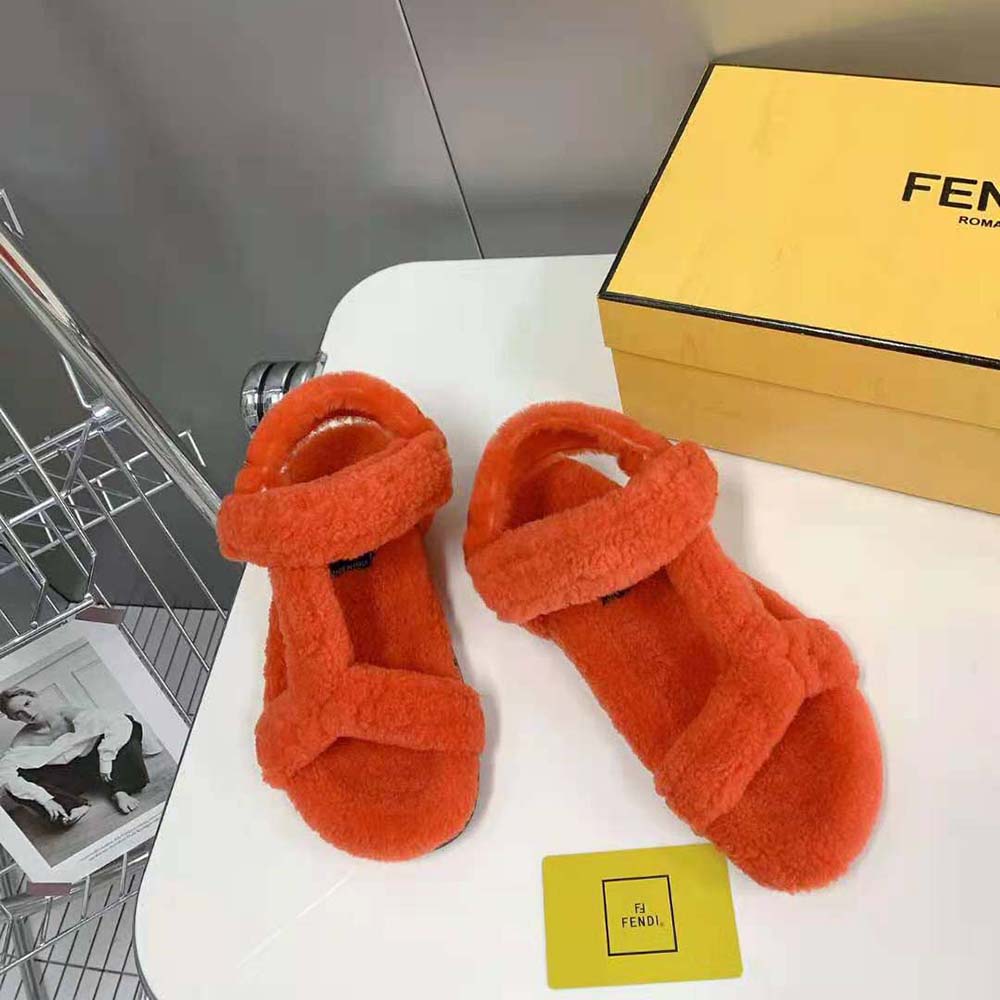 Fendi Women Feel Red Sheepskin Sandals