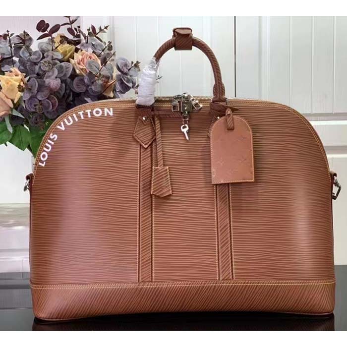 Louis Vuitton LV Unisex Alma Travel GM Cognac Calf Leather Double Zip Closure
