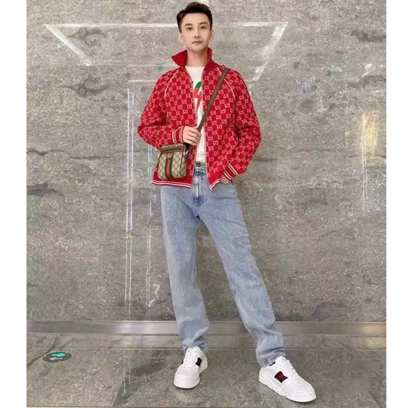 Gucci Unisex Sneaker Web White Leather Green Red Web Lace Up Flat