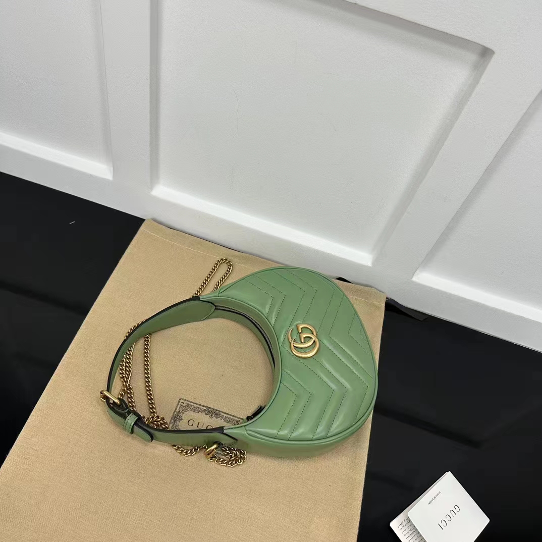Gucci Women GG Marmont Matelassé Mini Bag Sage Green Chevron Leather