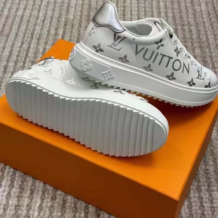 Louis Vuitton LV Unisex Time Out Sneaker Silver Monogram Debossed Calf Leather