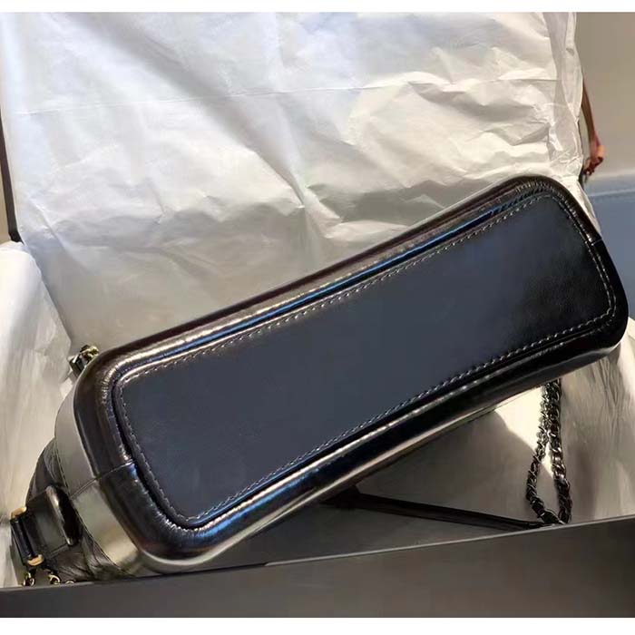 Chanel CC Gabrielle Hobo Medium Bag Black Goatskin Gold Silver-Tone Metal