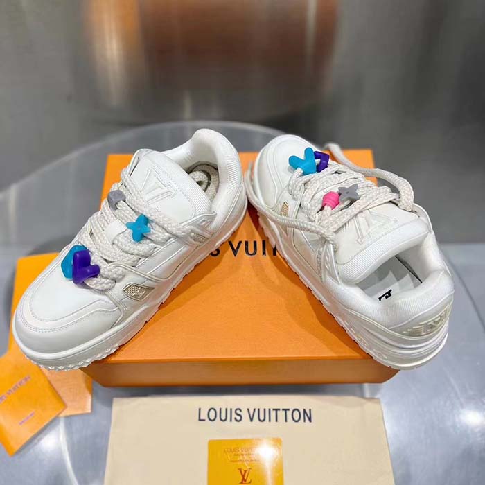 Louis Vuitton Unisex LV Trainer Maxi Sneaker White Mix of Materials Rubber