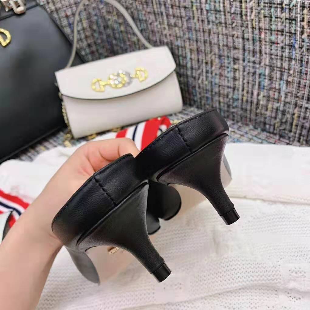 Gucci Women Zumi Leather Slide 4.6 cm Height-Black