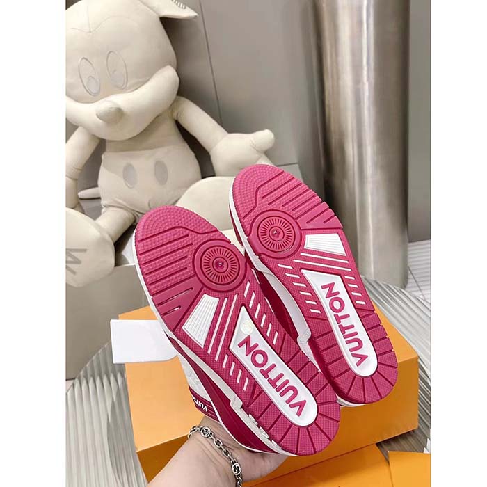 Louis Vuitton Unisex LV Trainer Sneaker Fuchsia Mix Materials Rubber Outsole Initials Monogram Flowers