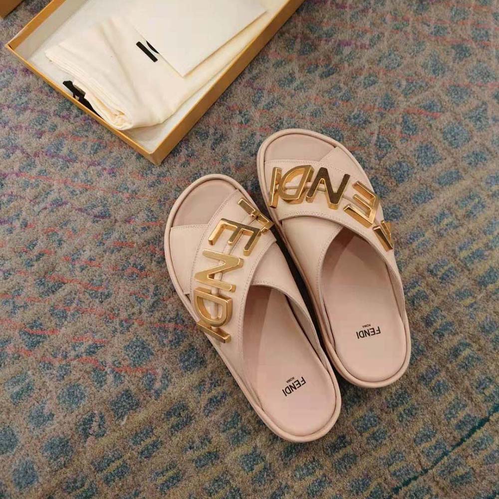 Fendi Women Fendigraphy Pink Leather Slides