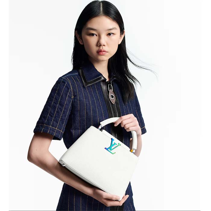 Louis Vuitton LV Women Capucines BB Handbag Snow White Taurillon Leather Cowhide Lining