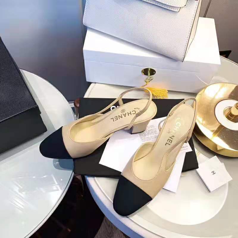 Chanel Women Slingbacks in Goatskin & Grosgrain 6.7 cm Heel-Sandy