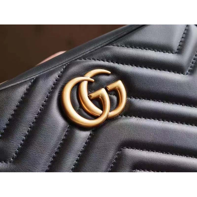Gucci Women GG Marmont Matelassé Mini Bag Black Matelassé Chevron Leather Double G