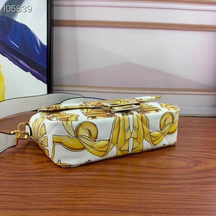 Fendi Women FF Baguette Fendace Quilted White Silk Bag