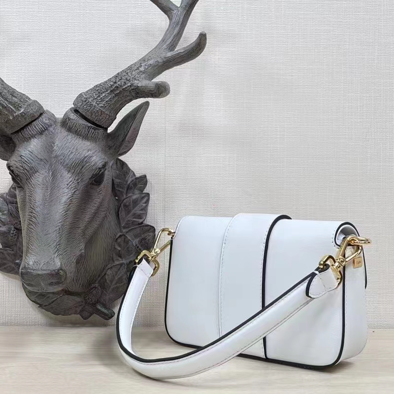 Fendi Women FF Brooch Mini Baguette Fendace White Leather Bag