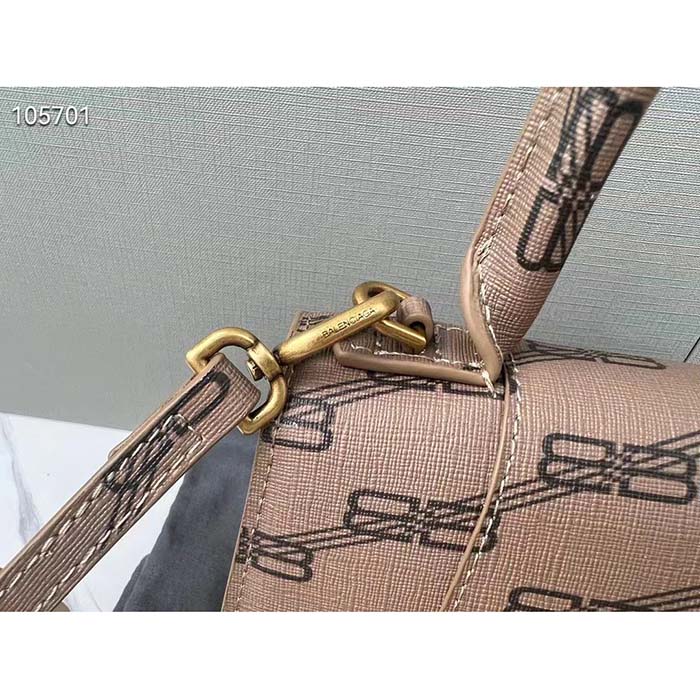 Balenciaga Women Hourglass Small Handbag Beige Brown BB Monogram Coated Canvas